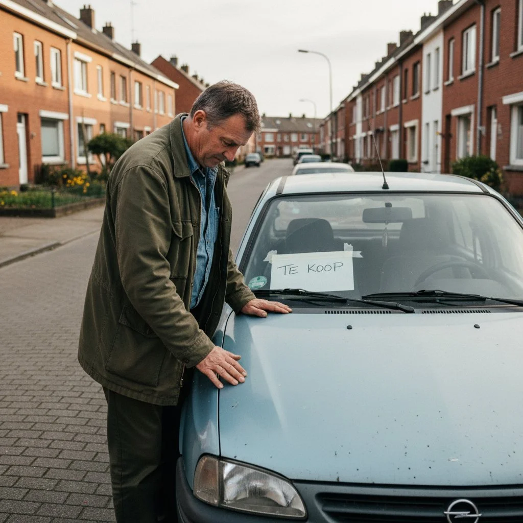Een familielid dat afscheid neemt van een auto
